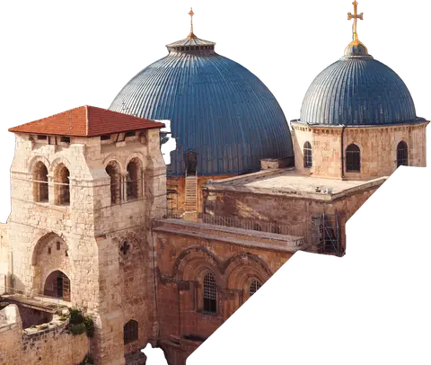 The domes and bell tower of the Church of the Holy Sepulchre.